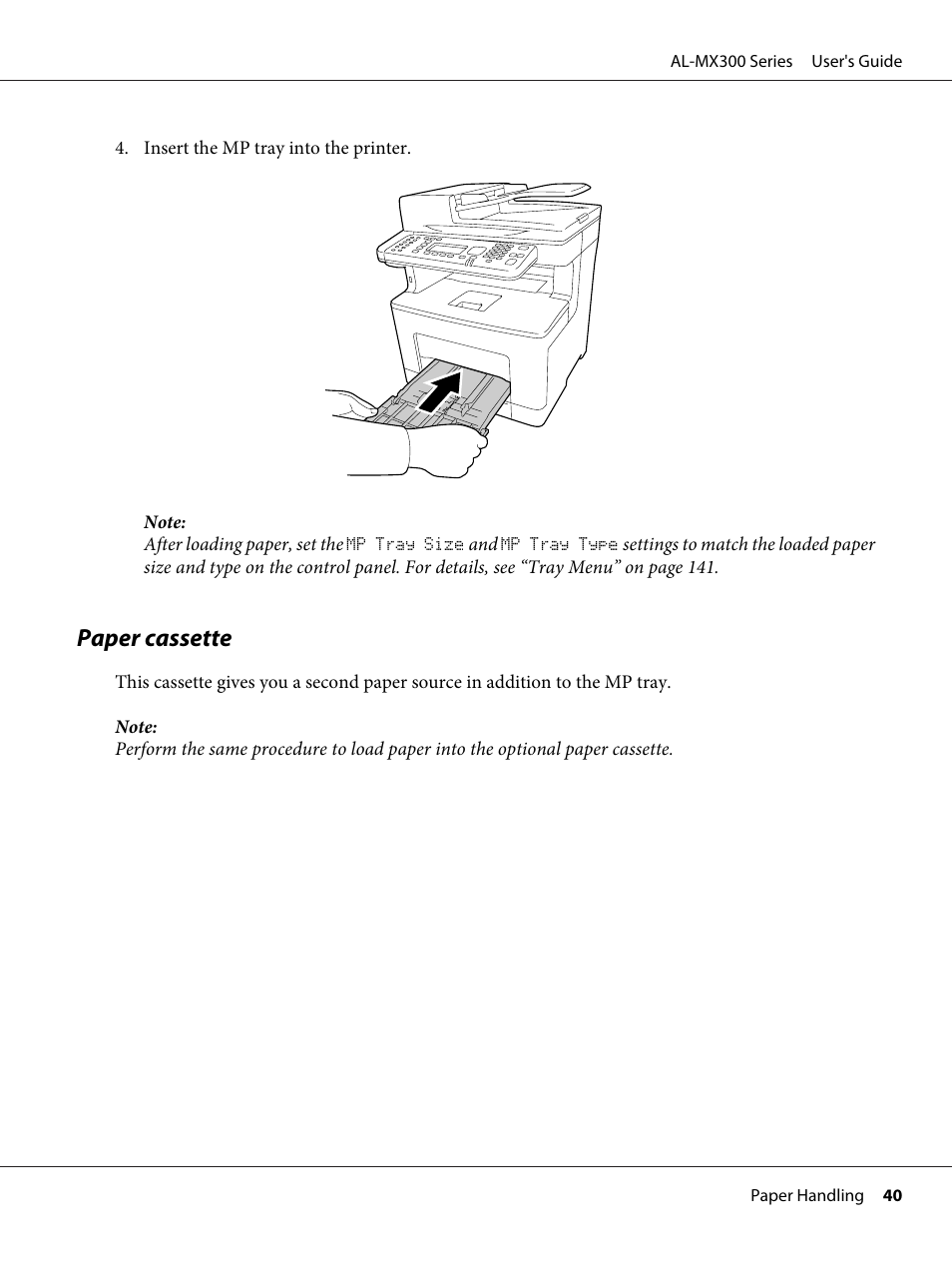 Paper cassette | Epson WorkForce AL-MX300DN User Manual | Page 40 / 287