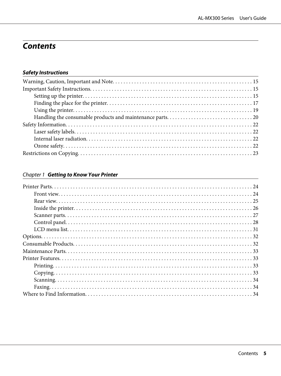 Epson WorkForce AL-MX300DN User Manual | Page 5 / 287