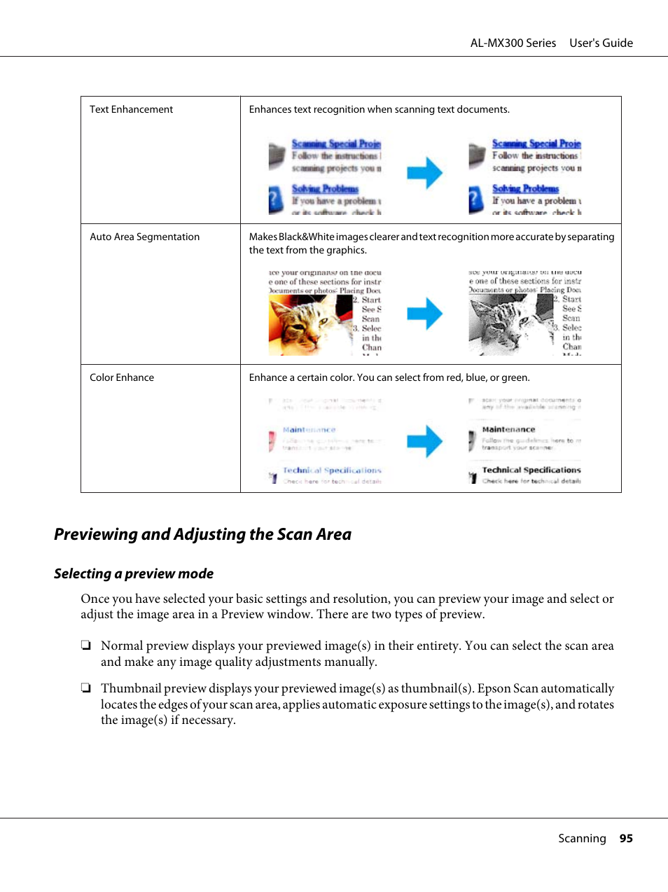 Previewing and adjusting the scan area | Epson WorkForce AL-MX300DN User Manual | Page 95 / 287