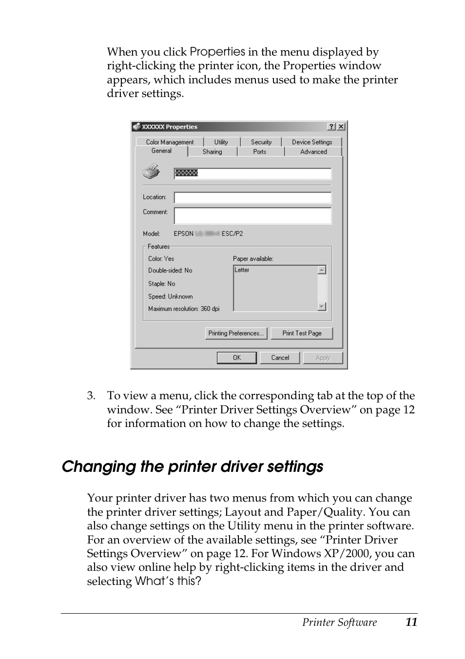 Changing the printer driver settings | Epson DFX-9000 User Manual | Page 11 / 48