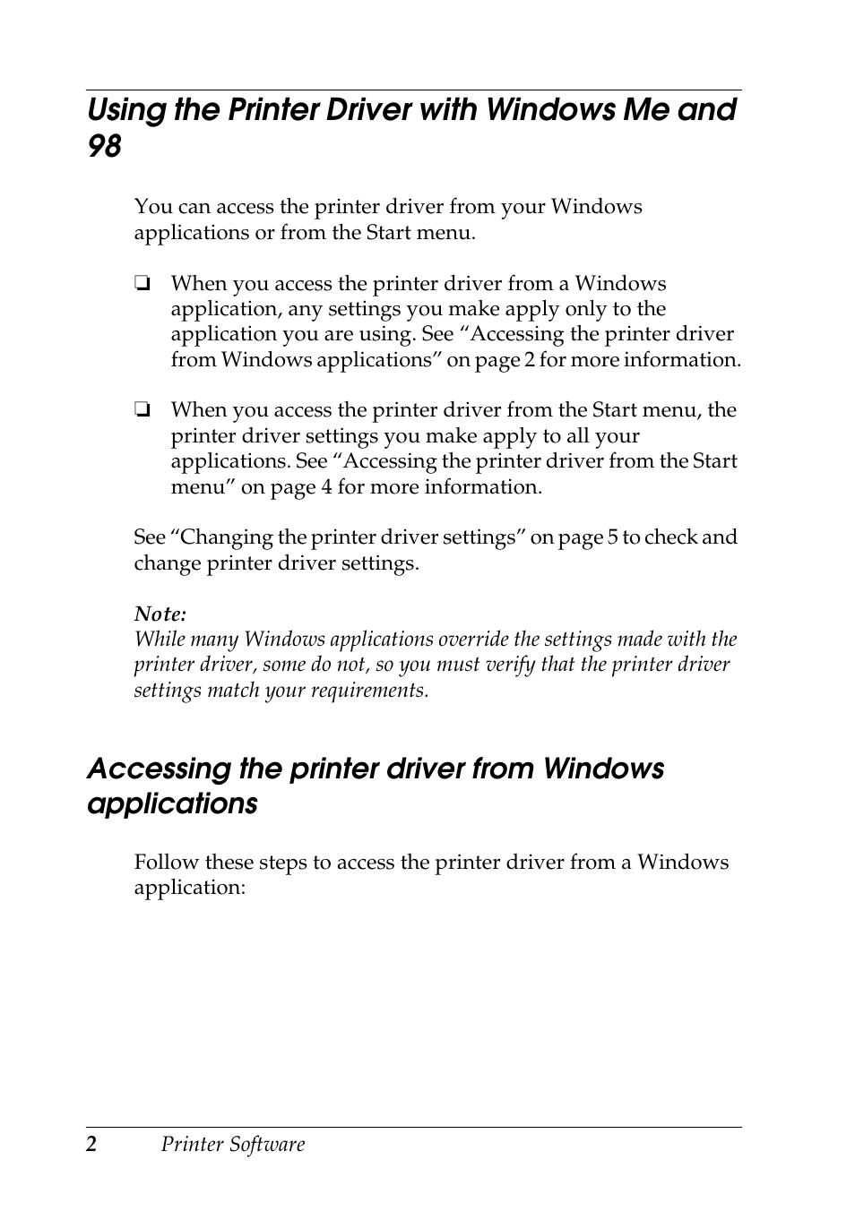 Using the printer driver with windows me and 98 | Epson DFX-9000 User Manual | Page 2 / 48