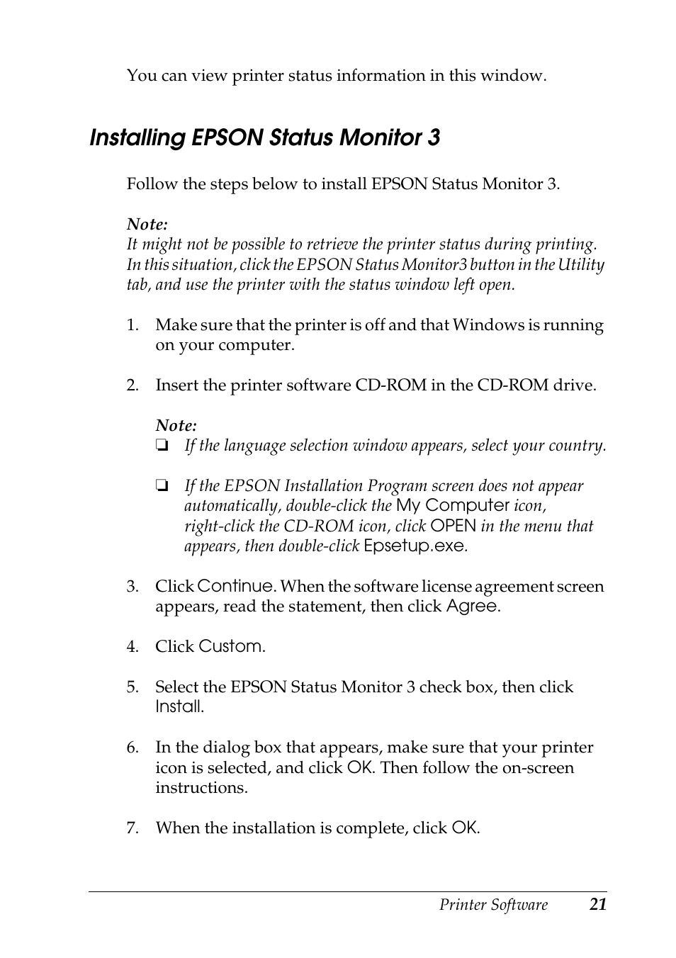 Installing epson status monitor 3 | Epson DFX-9000 User Manual | Page 21 / 48