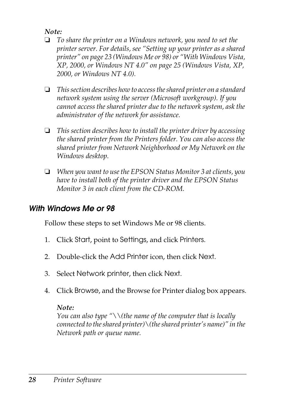 With windows me or 98 | Epson DFX-9000 User Manual | Page 28 / 48