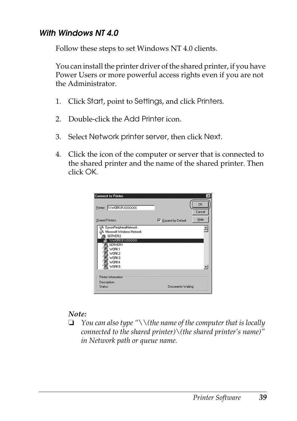 With windows nt 4.0 | Epson DFX-9000 User Manual | Page 39 / 48