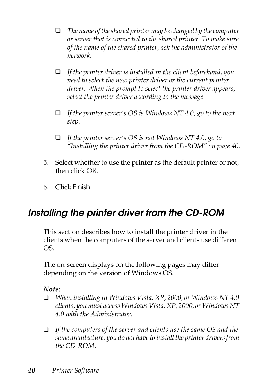 Installing the printer driver from the cd-rom | Epson DFX-9000 User Manual | Page 40 / 48