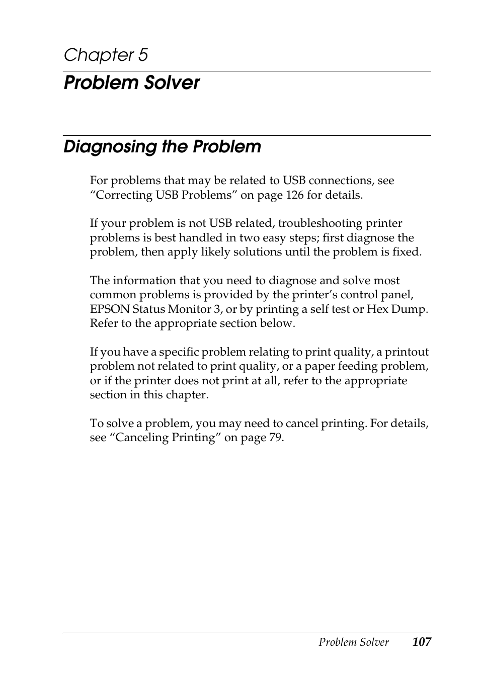 Problem solver, Diagnosing the problem, Chapter 5 | Epson DFX-9000 User Manual | Page 107 / 198