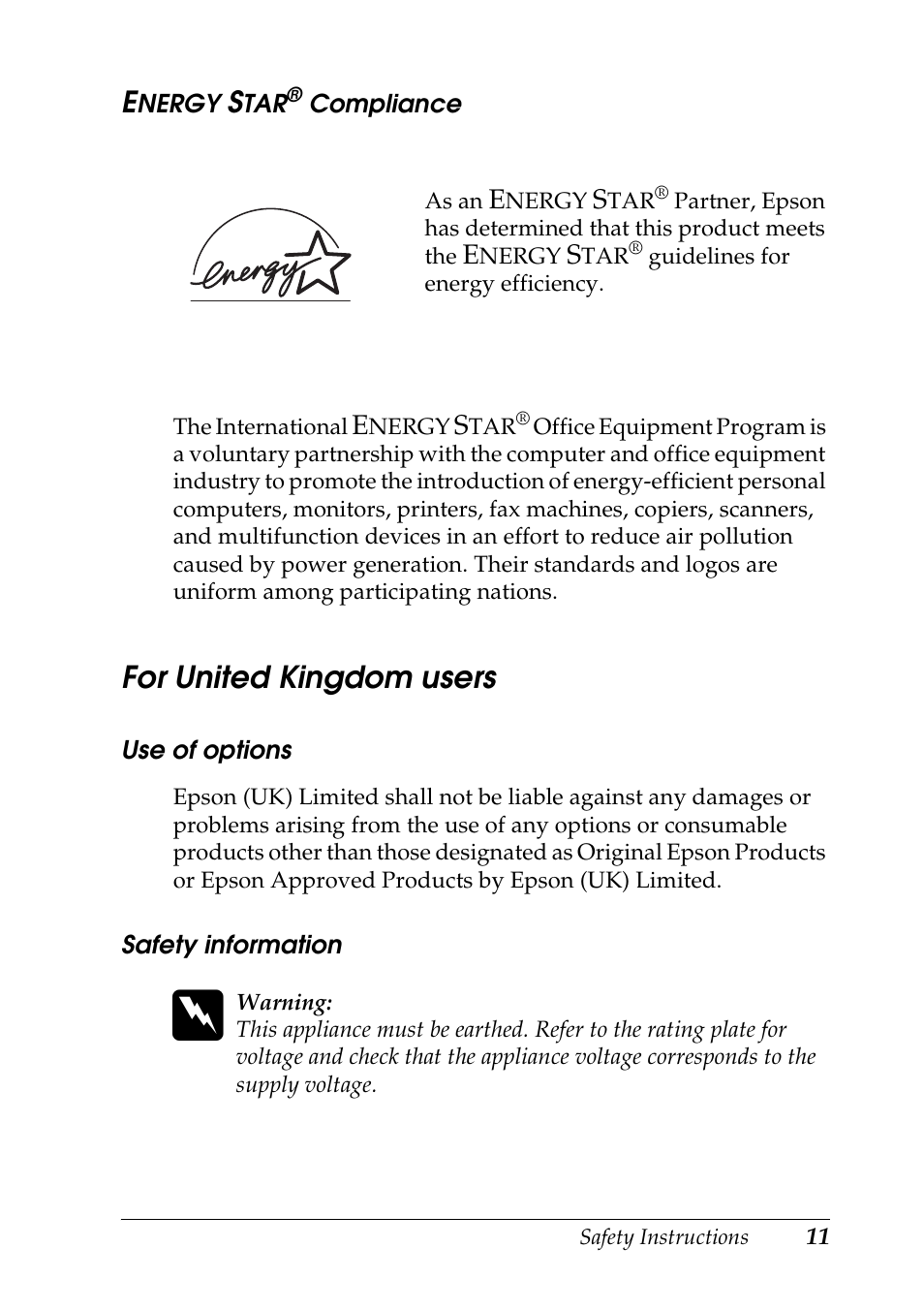 For united kingdom users | Epson DFX-9000 User Manual | Page 11 / 198