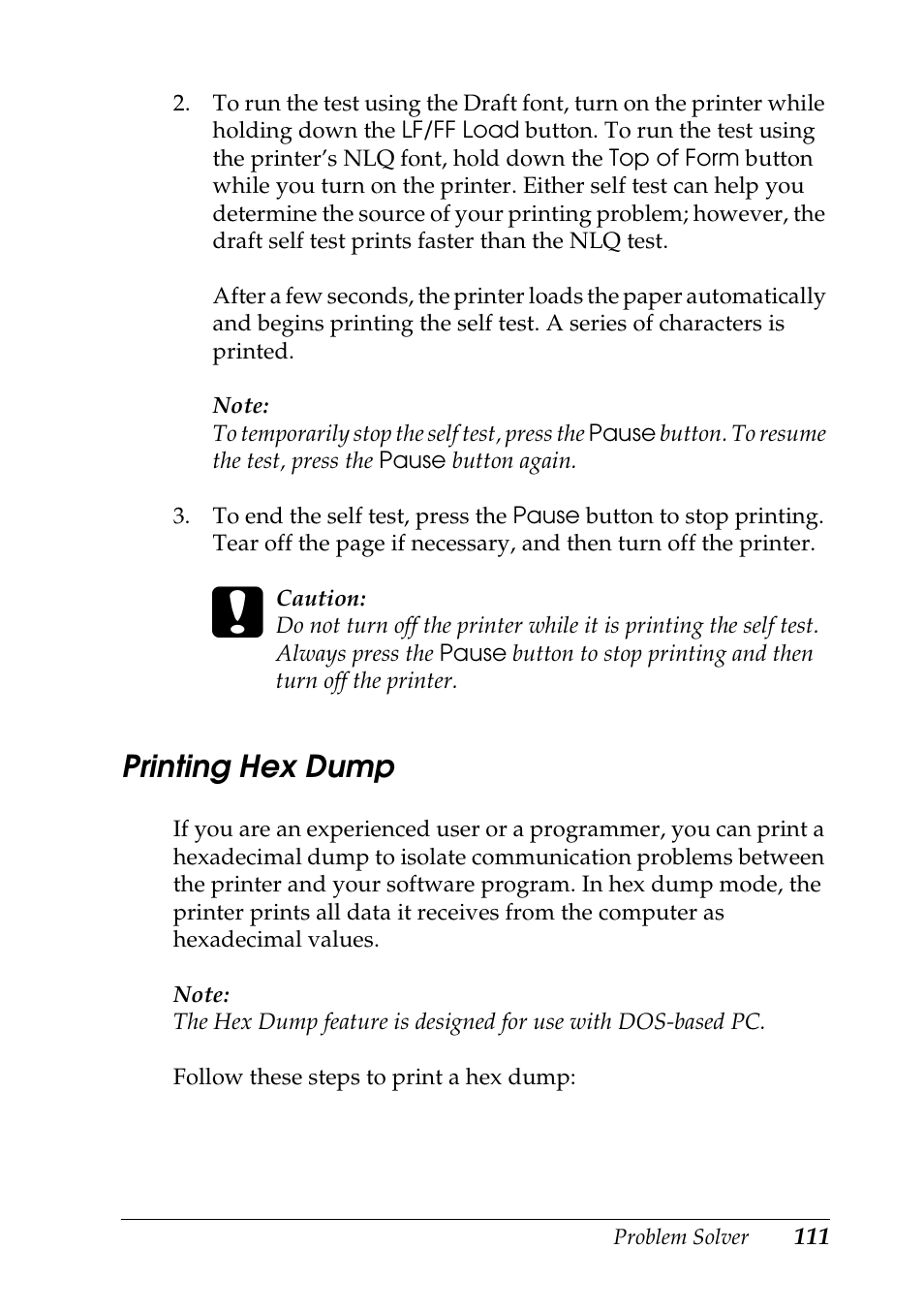 Printing hex dump | Epson DFX-9000 User Manual | Page 111 / 198