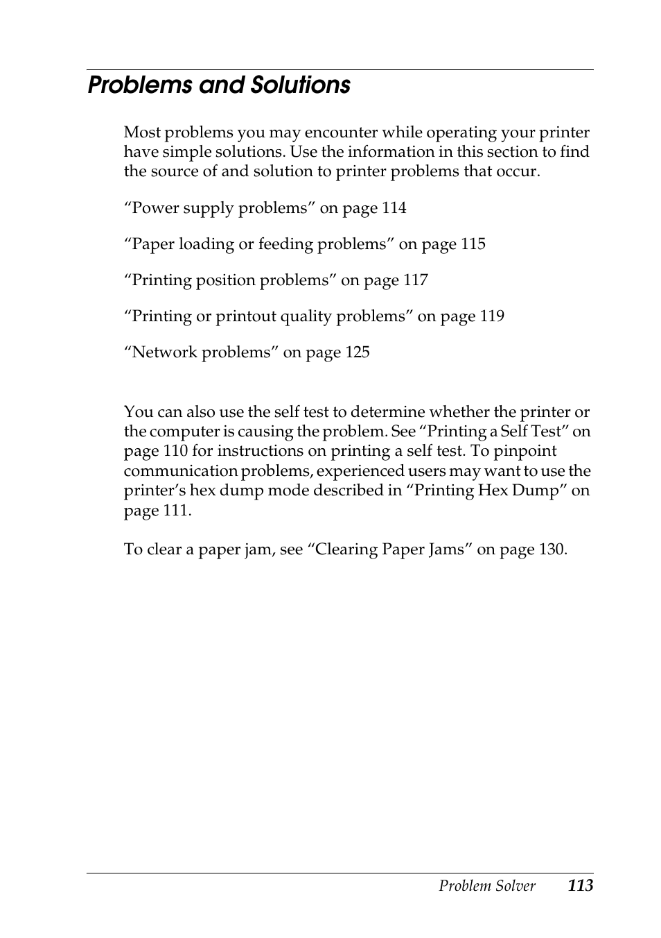 Problems and solutions | Epson DFX-9000 User Manual | Page 113 / 198