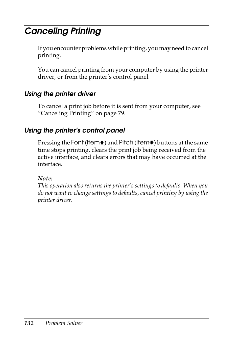 Canceling printing | Epson DFX-9000 User Manual | Page 132 / 198