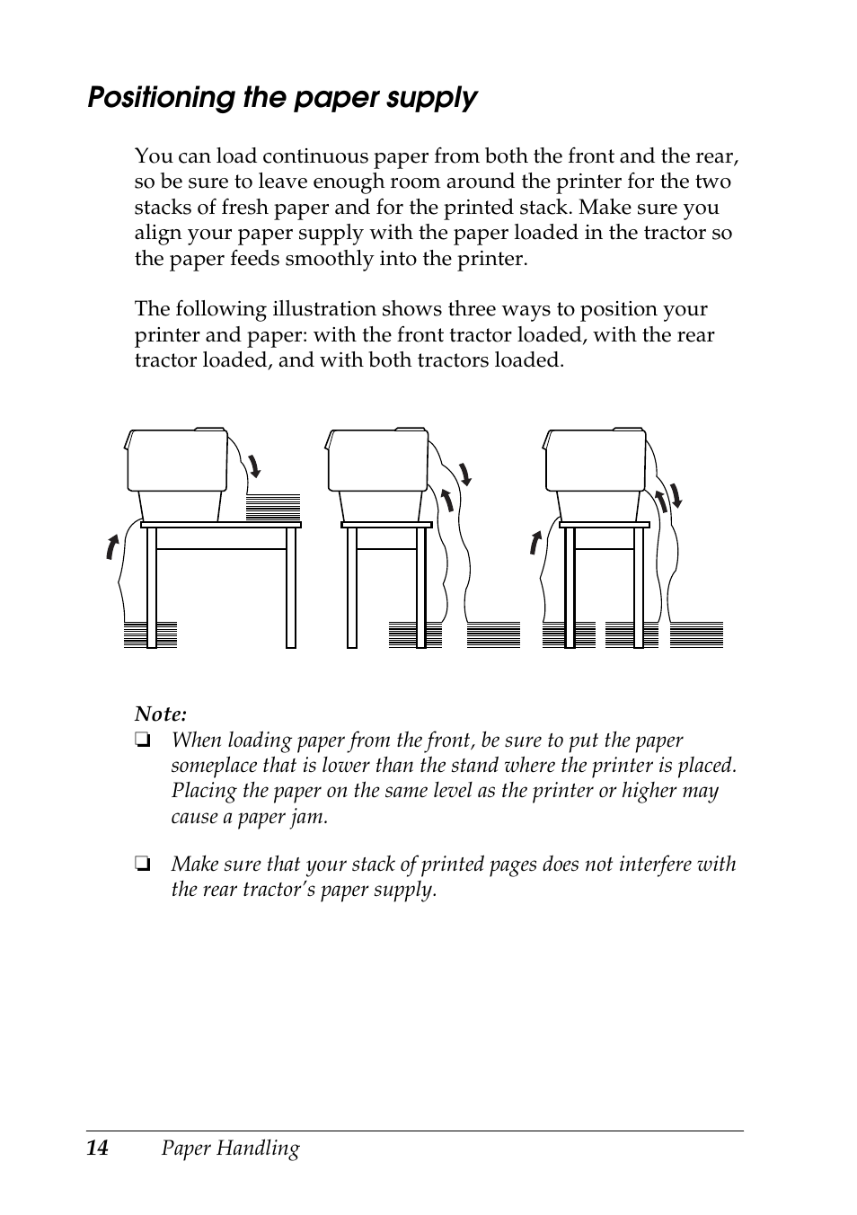 Positioning the paper supply | Epson DFX-9000 User Manual | Page 14 / 198