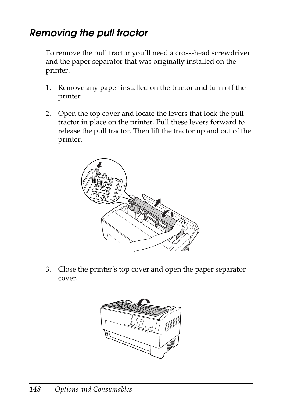 Removing the pull tractor | Epson DFX-9000 User Manual | Page 148 / 198