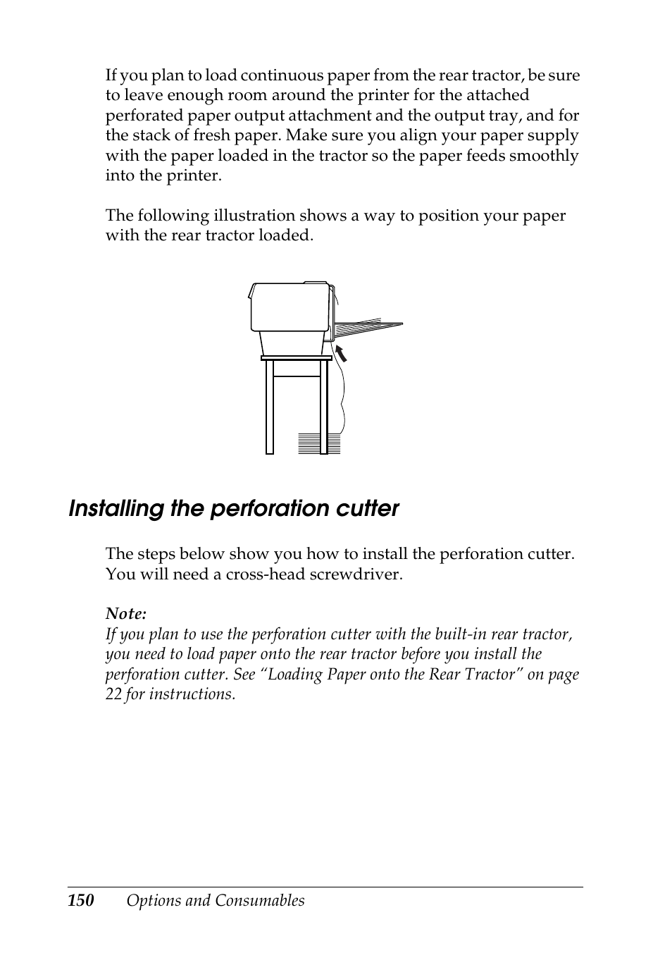 Installing the perforation cutter | Epson DFX-9000 User Manual | Page 150 / 198