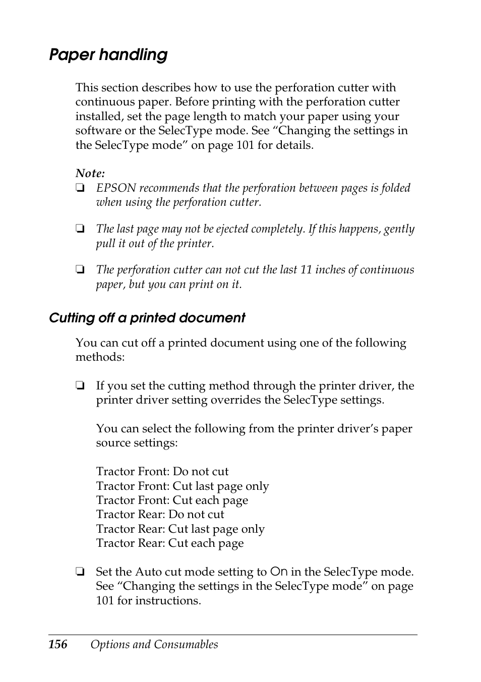 Paper handling | Epson DFX-9000 User Manual | Page 156 / 198