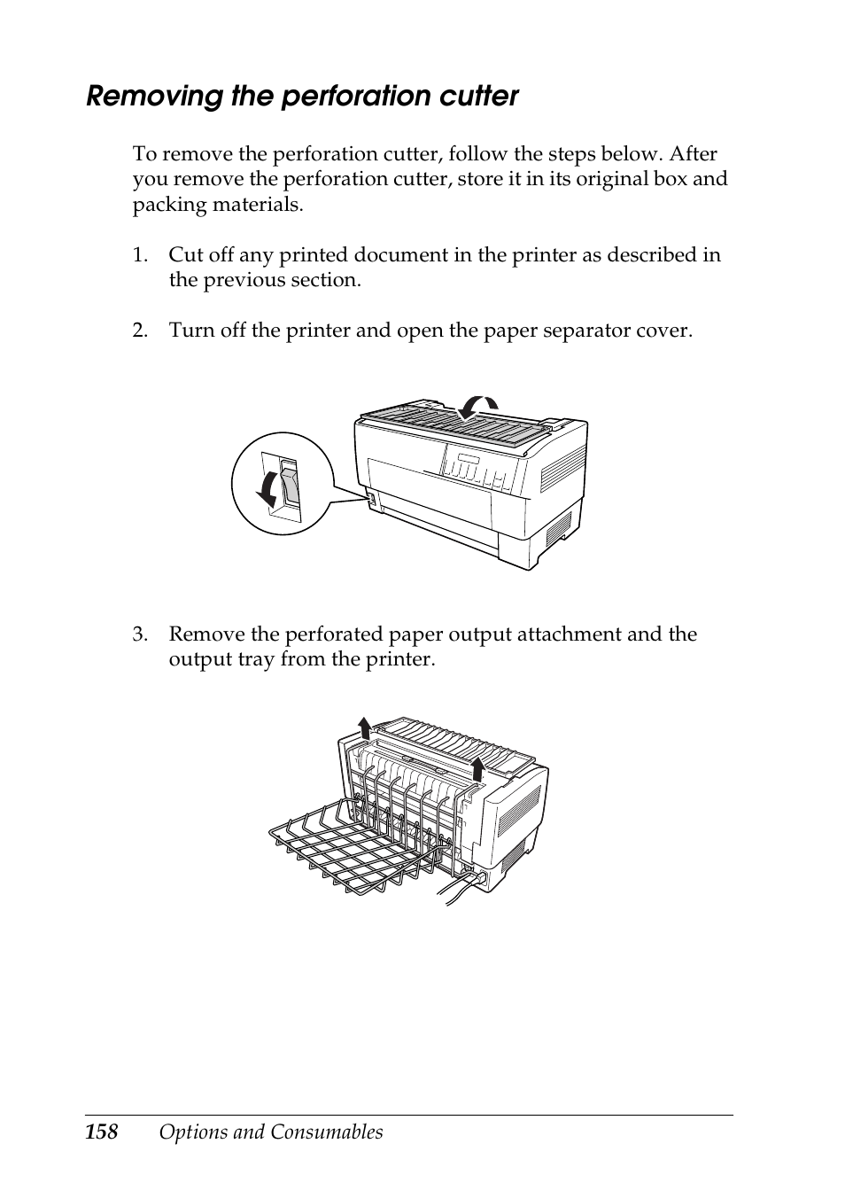Removing the perforation cutter | Epson DFX-9000 User Manual | Page 158 / 198