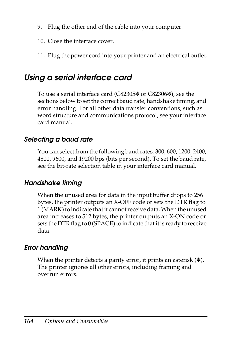 Using a serial interface card | Epson DFX-9000 User Manual | Page 164 / 198
