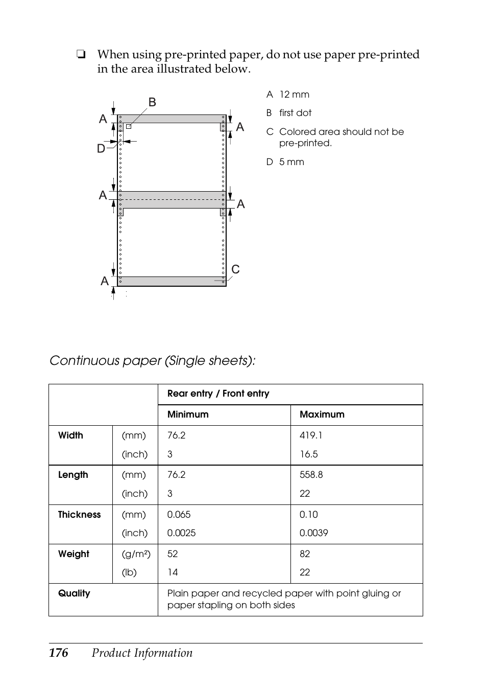 Continuous paper (single sheets) | Epson DFX-9000 User Manual | Page 176 / 198