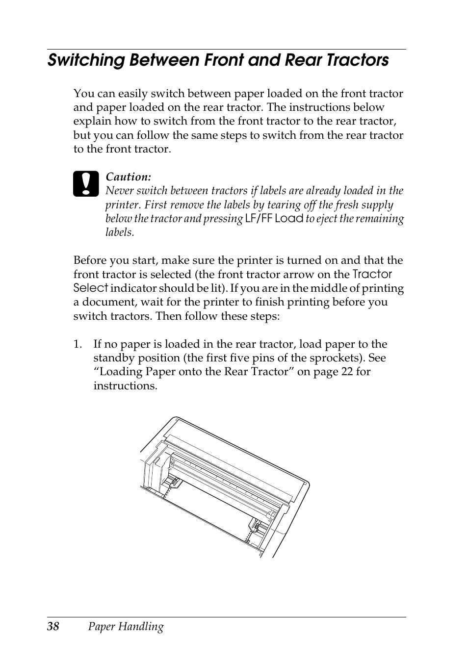 Switching between front and rear tractors | Epson DFX-9000 User Manual | Page 38 / 198