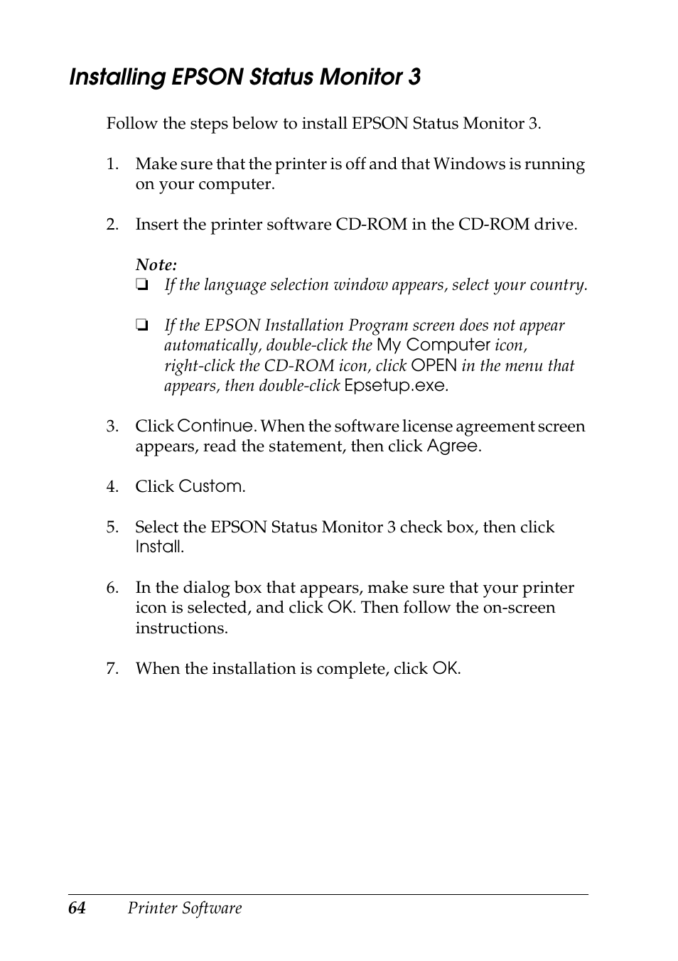 Installing epson status monitor 3 | Epson DFX-9000 User Manual | Page 64 / 198