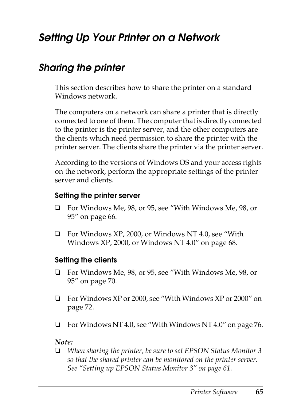 Setting up your printer on a network, Sharing the printer | Epson DFX-9000 User Manual | Page 65 / 198