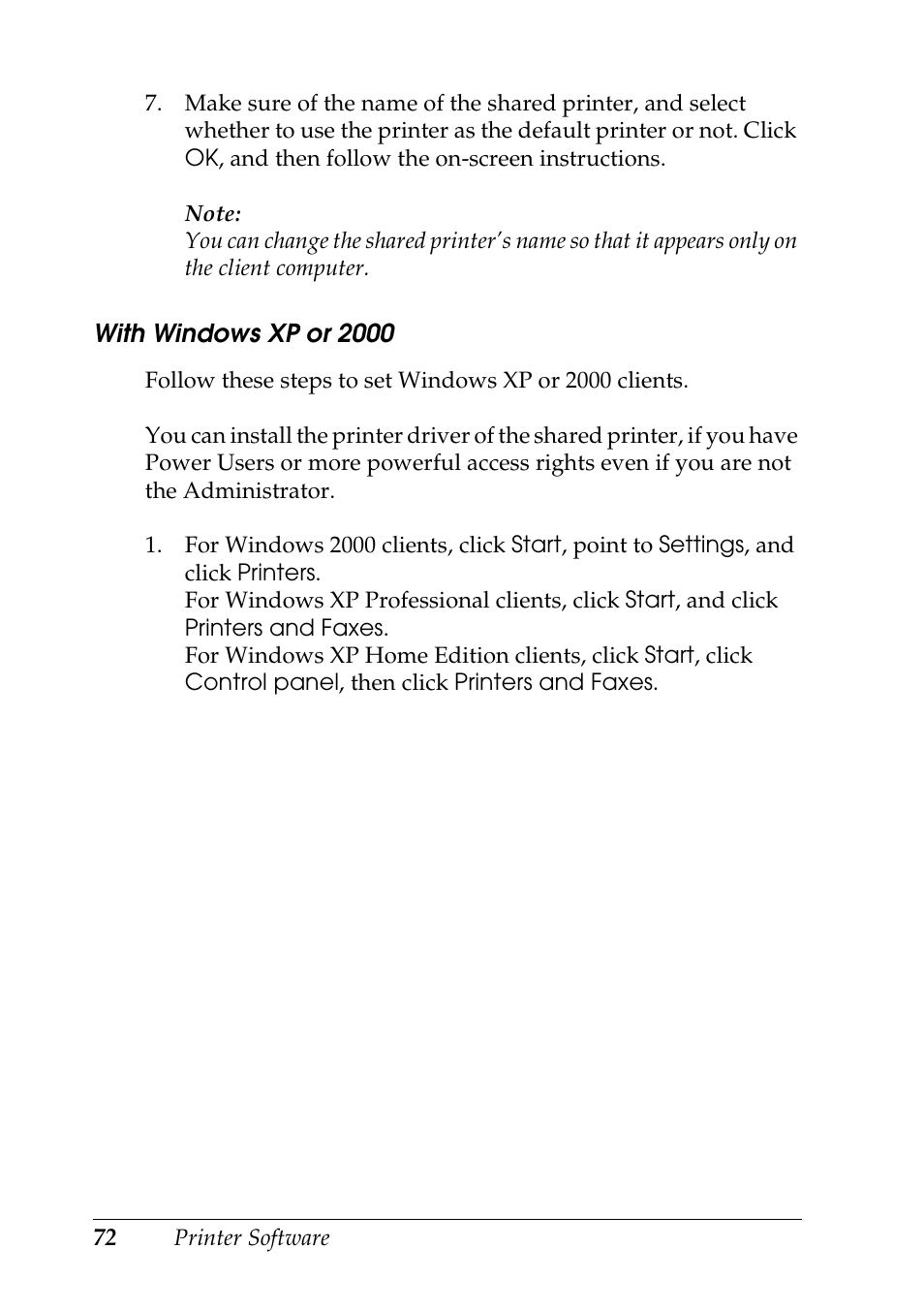 E “with windows xp or 2000” on | Epson DFX-9000 User Manual | Page 72 / 198