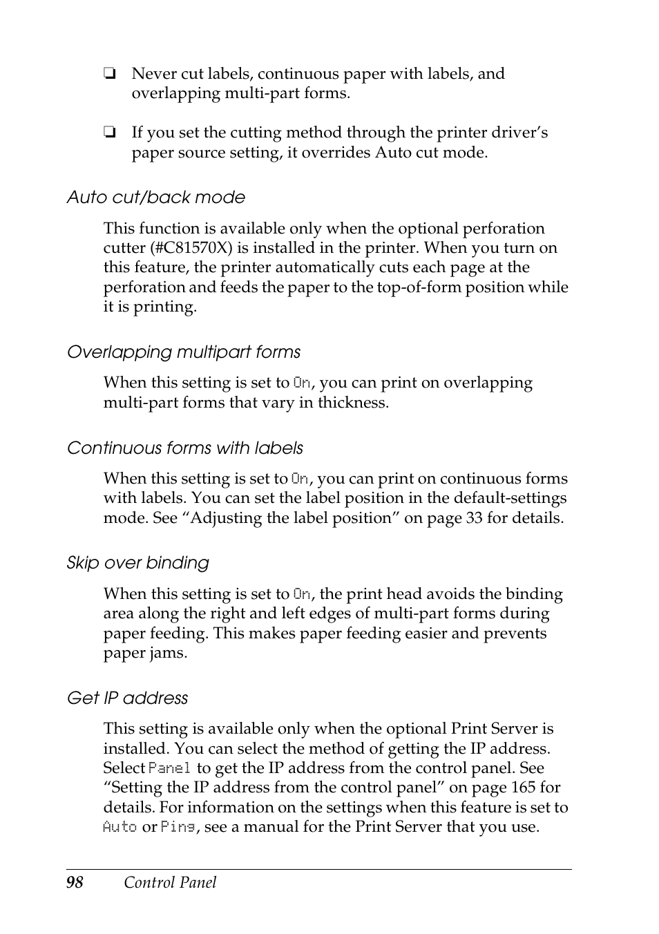 Epson DFX-9000 User Manual | Page 98 / 198