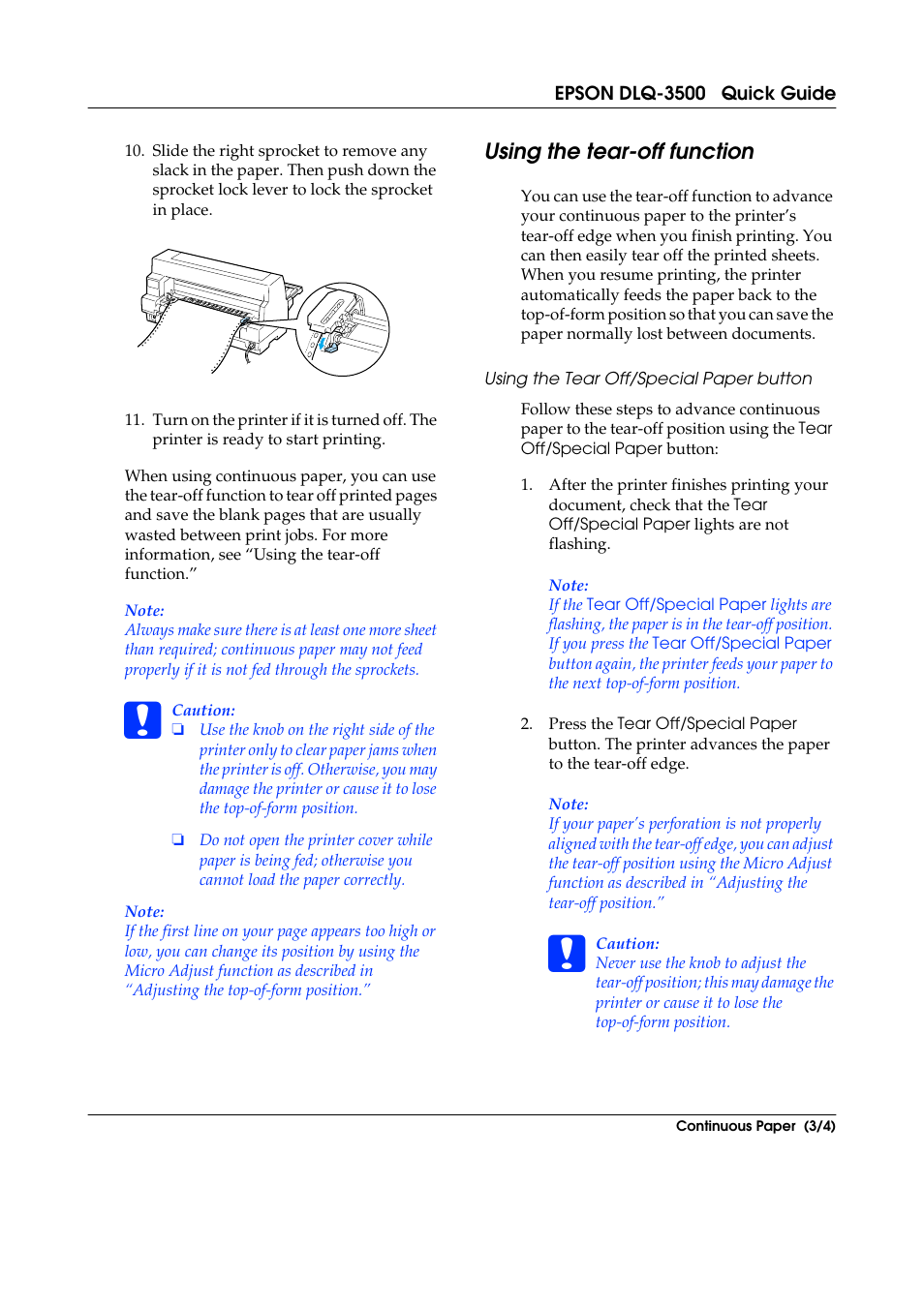 Using the tear-off function | Epson DLQ-3500 User Manual | Page 12 / 31