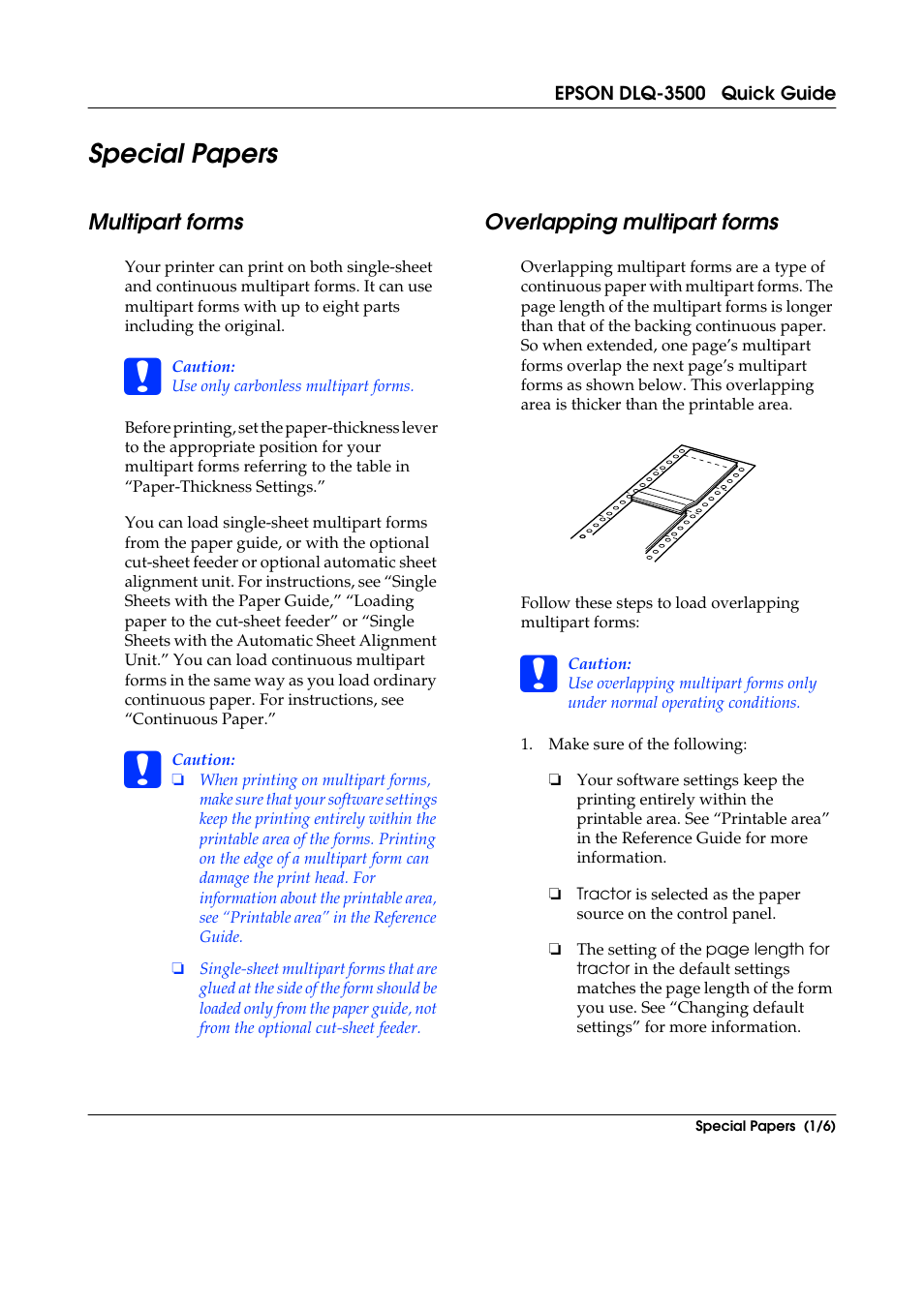 Special papers, Multipart forms, Overlapping multipart forms | Epson DLQ-3500 User Manual | Page 20 / 31