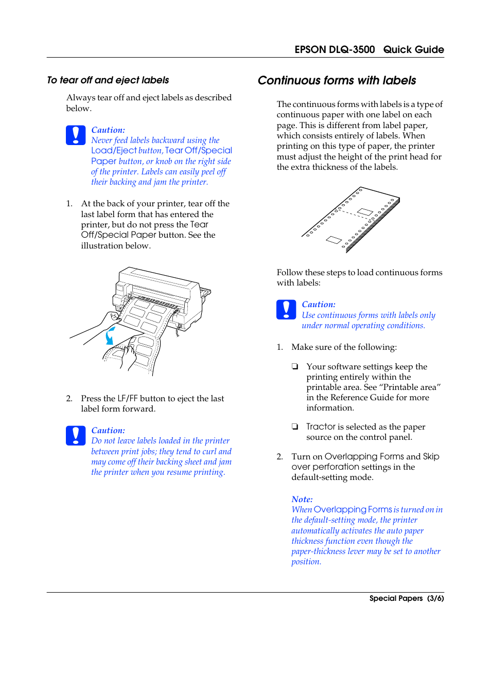 Continuous forms with labels | Epson DLQ-3500 User Manual | Page 22 / 31