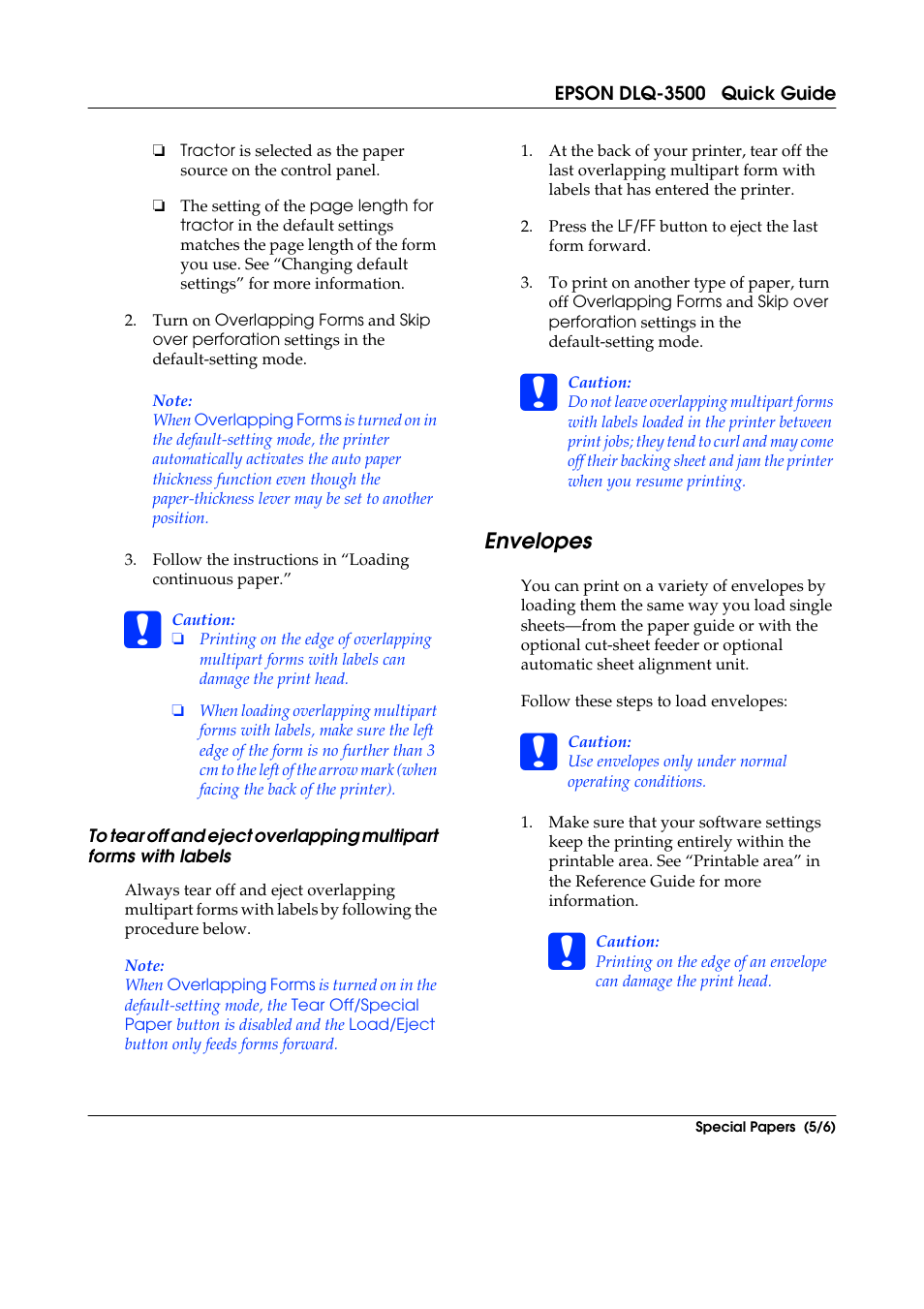 Envelopes | Epson DLQ-3500 User Manual | Page 24 / 31