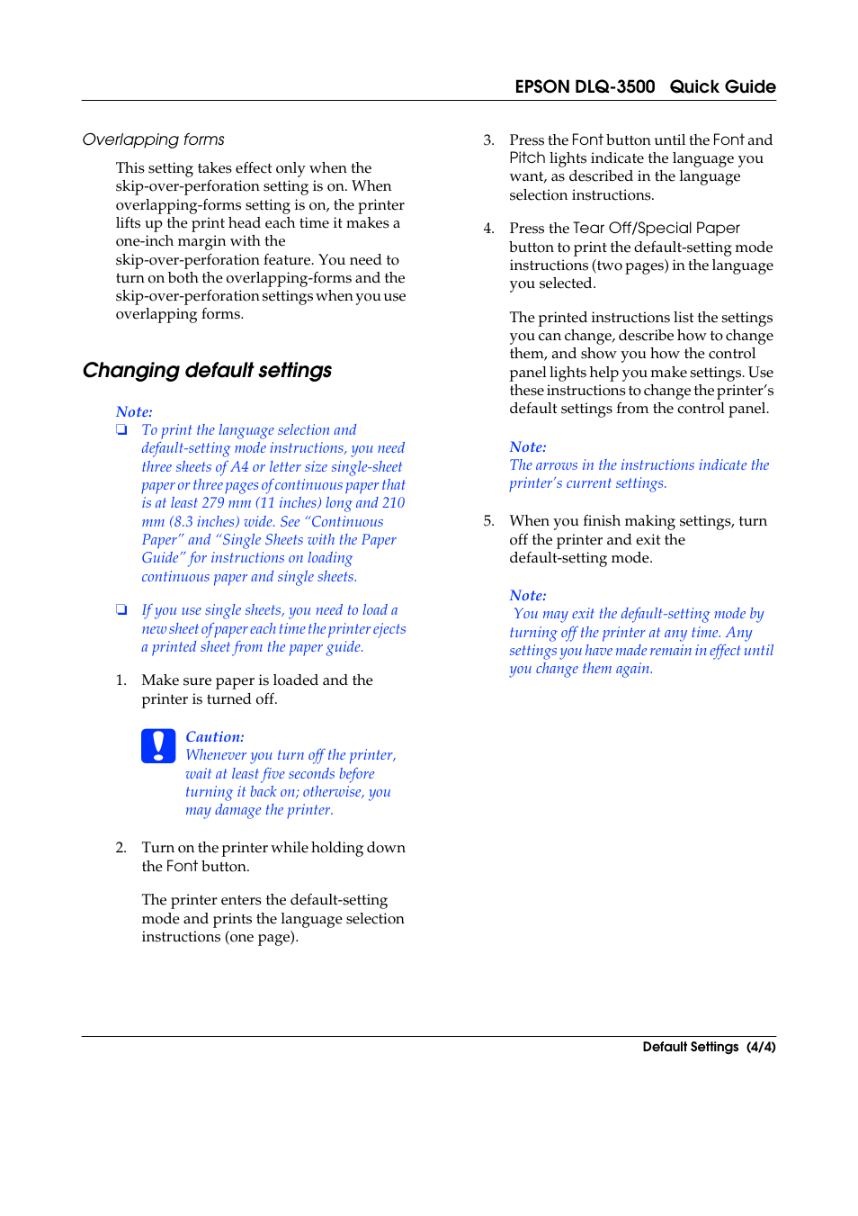Changing default settings | Epson DLQ-3500 User Manual | Page 6 / 31