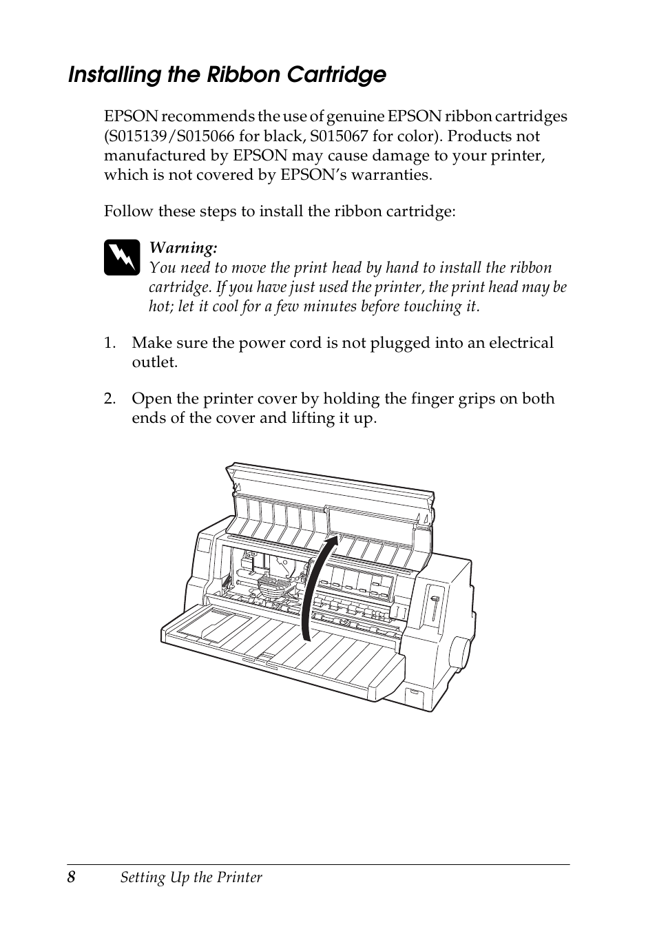 Installing the ribbon cartridge | Epson DLQ-3500 User Manual | Page 10 / 30
