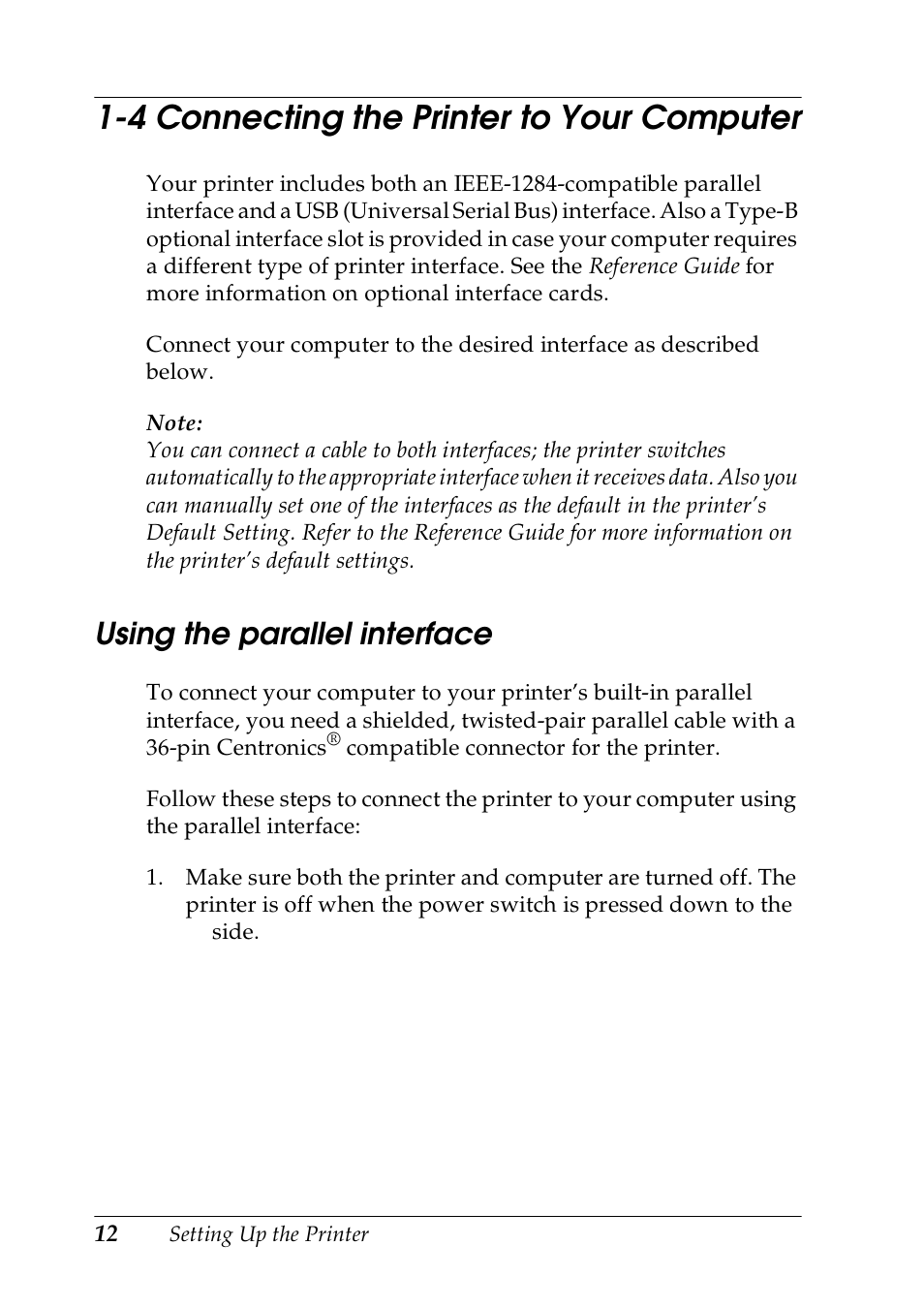 4 connecting the printer to your computer, Using the parallel interface | Epson DLQ-3500 User Manual | Page 14 / 30