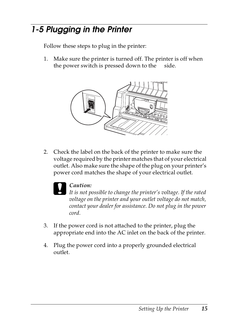 5 plugging in the printer | Epson DLQ-3500 User Manual | Page 17 / 30