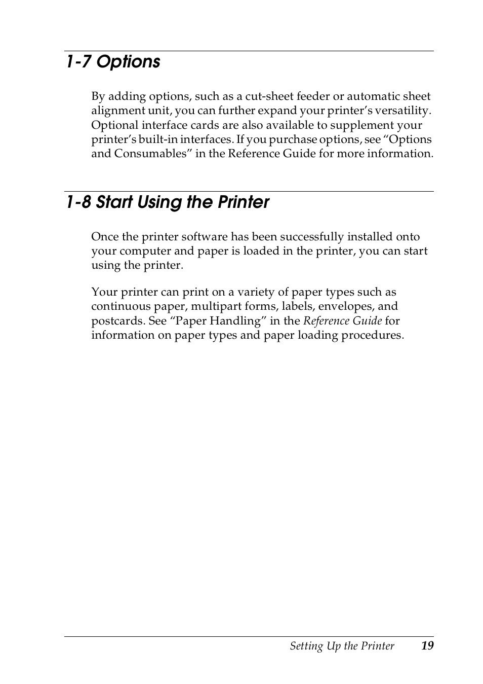 7 options, 8 start using the printer | Epson DLQ-3500 User Manual | Page 21 / 30
