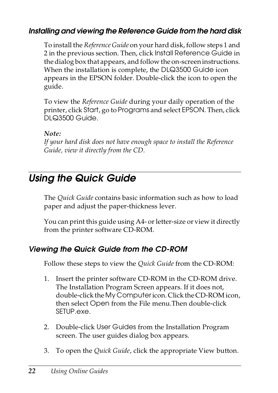 Using the quick guide | Epson DLQ-3500 User Manual | Page 24 / 30