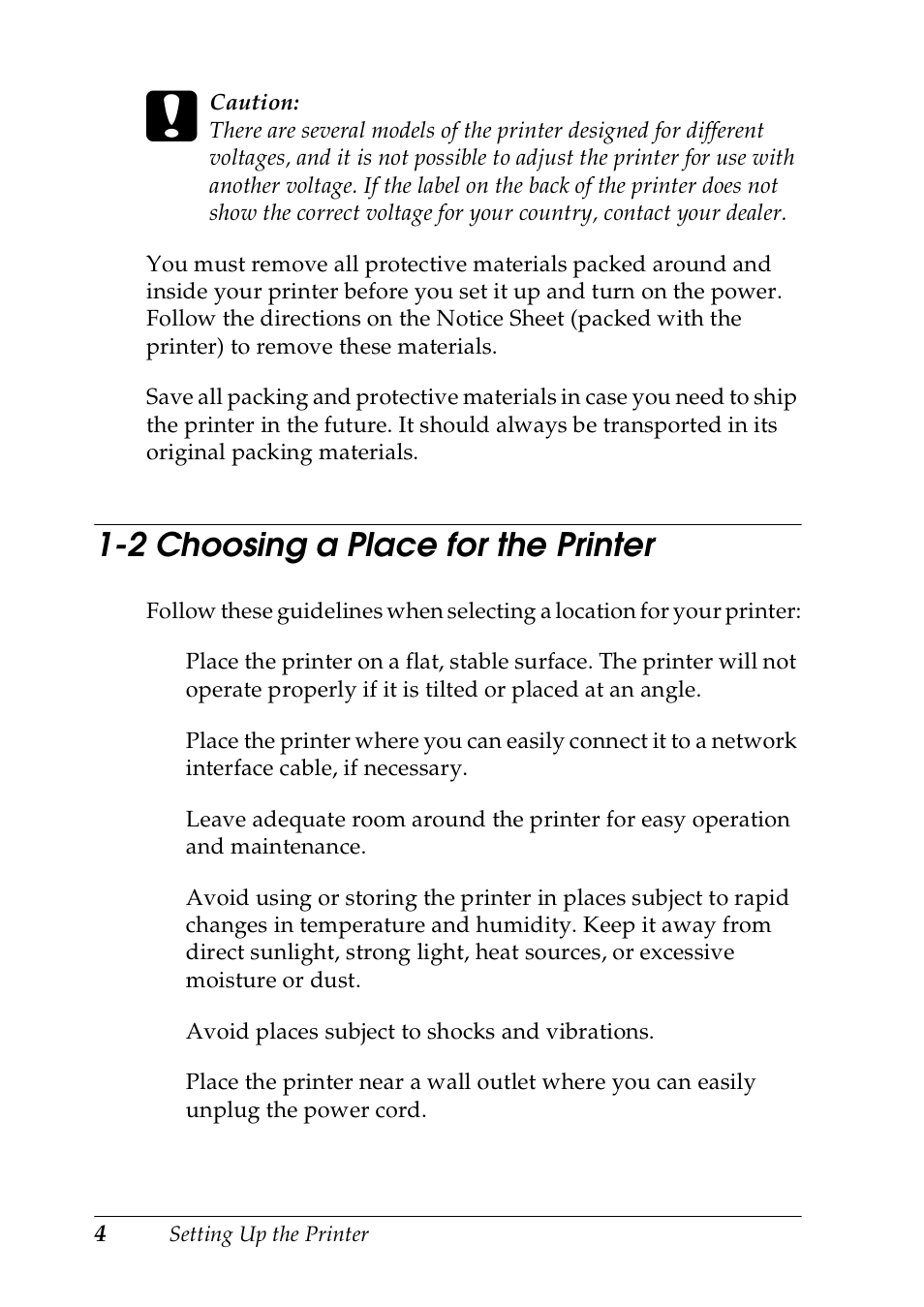 2 choosing a place for the printer | Epson DLQ-3500 User Manual | Page 6 / 30
