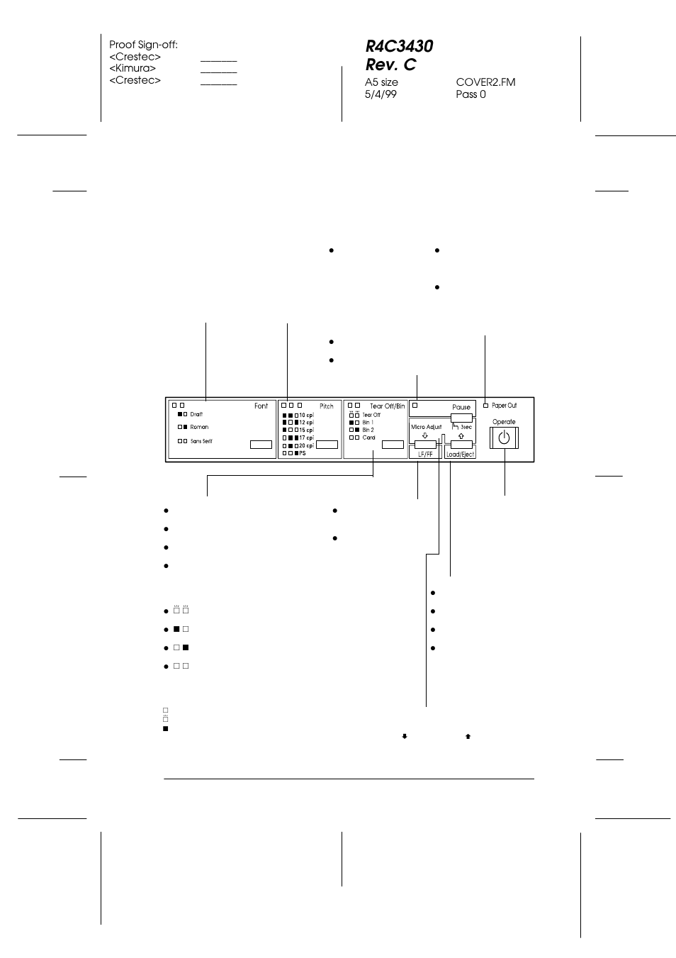 Control panel buttons and lights | Epson FX-980 User Manual | Page 5 / 233