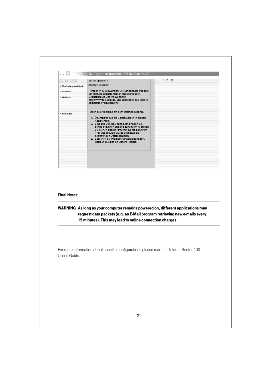 Deutsche Telekom Teledat 400 User Manual | Page 21 / 24