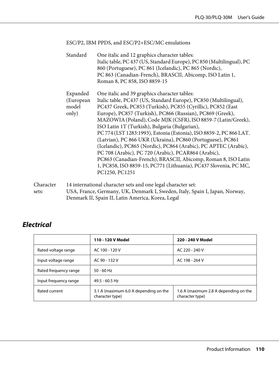 Electrical | Epson PLQ-30 User Manual | Page 110 / 139