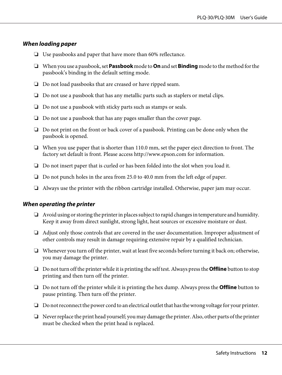 Epson PLQ-30 User Manual | Page 12 / 139