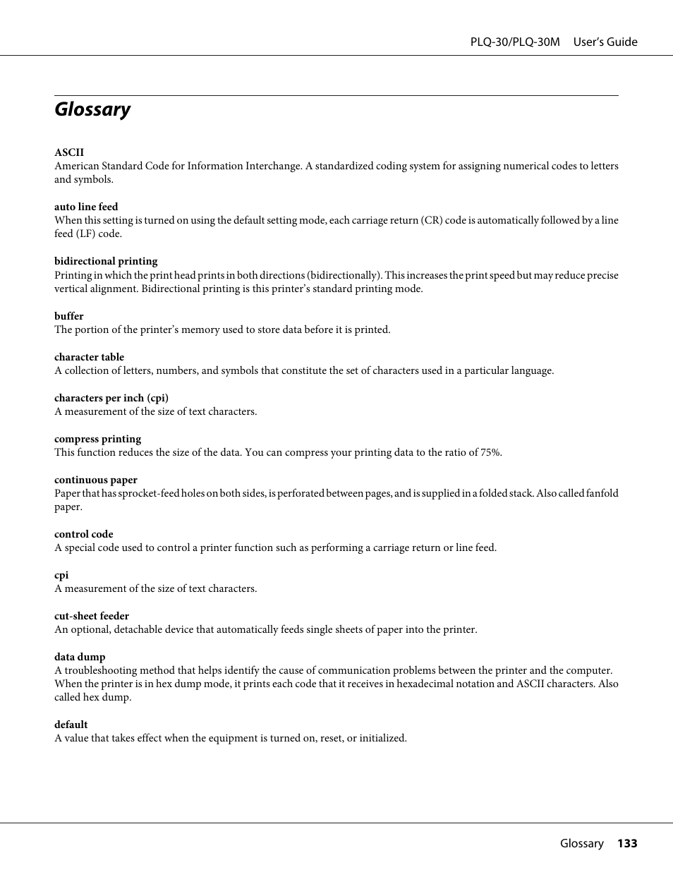 Glossary | Epson PLQ-30 User Manual | Page 133 / 139