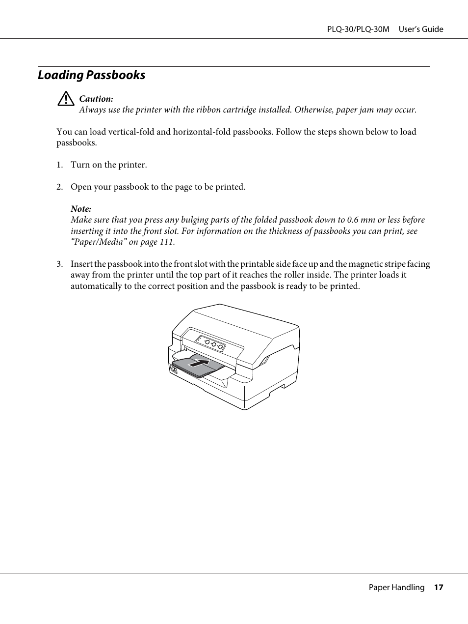 Loading passbooks | Epson PLQ-30 User Manual | Page 17 / 139