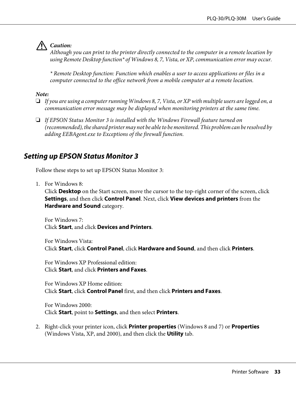 Setting up epson status monitor 3 | Epson PLQ-30 User Manual | Page 33 / 139