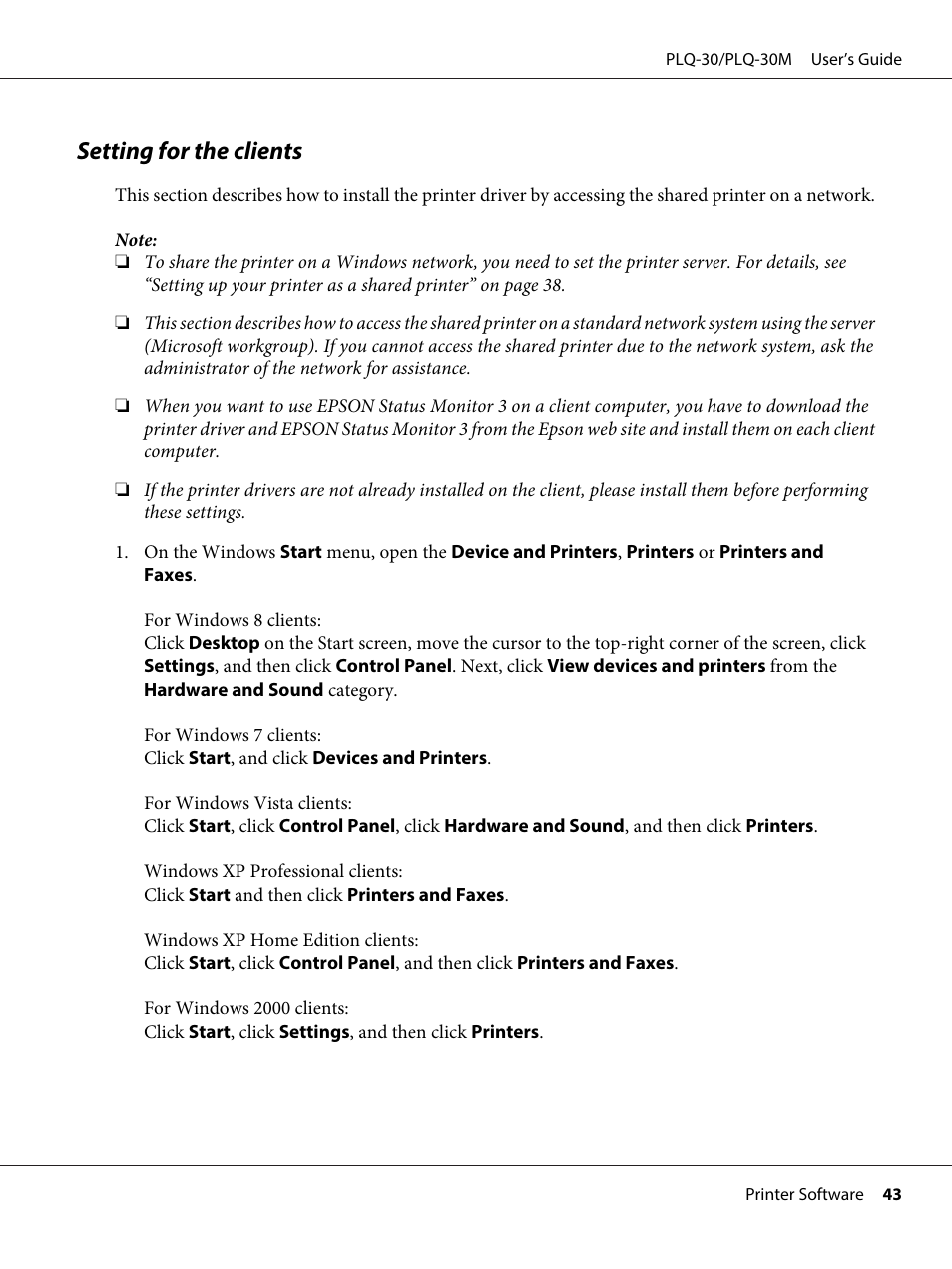 Setting for the clients | Epson PLQ-30 User Manual | Page 43 / 139