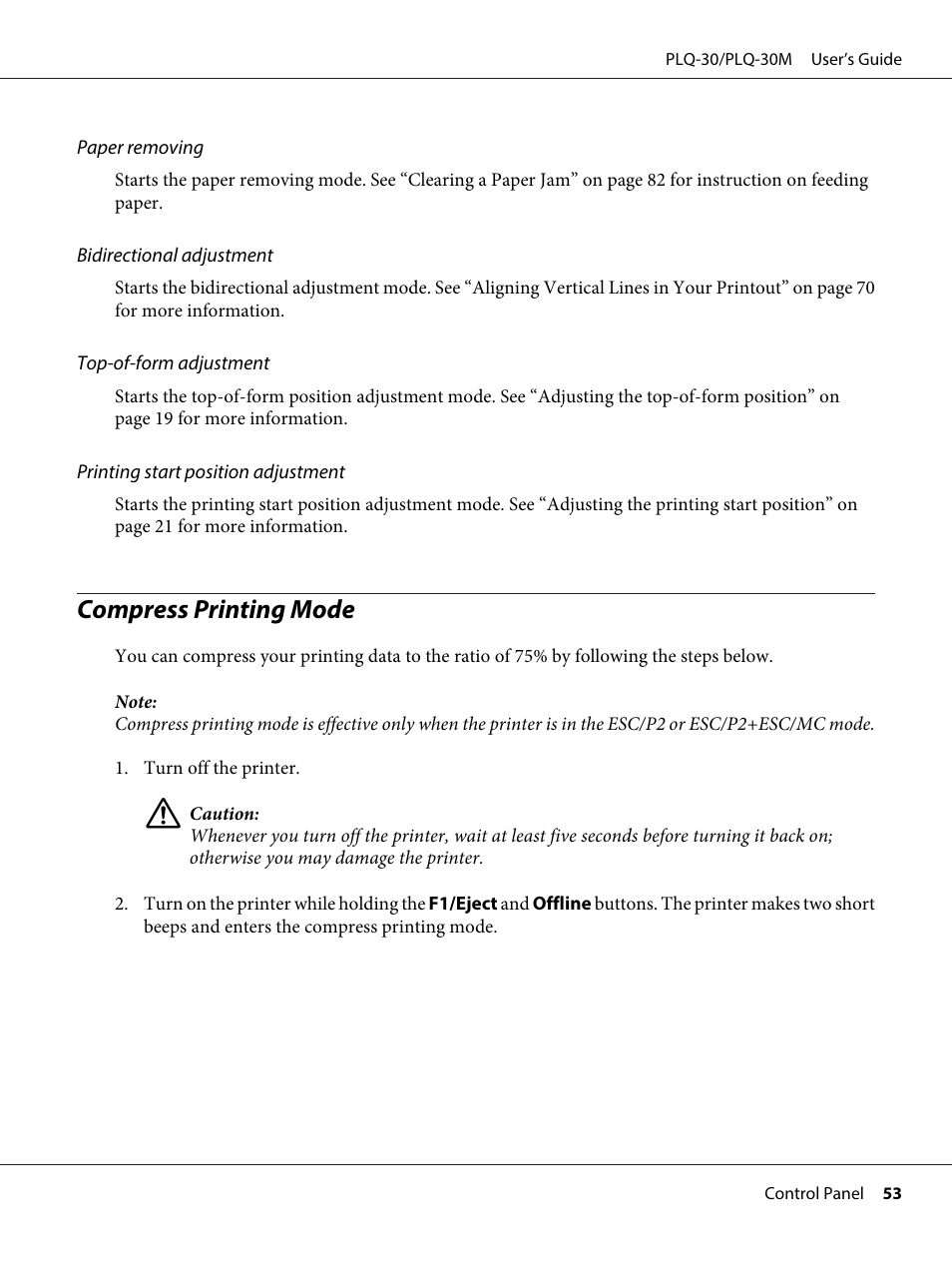 Compress printing mode | Epson PLQ-30 User Manual | Page 53 / 139