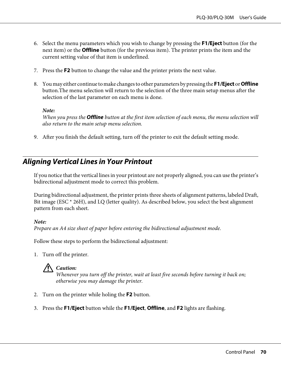 Aligning vertical lines in your printout | Epson PLQ-30 User Manual | Page 70 / 139