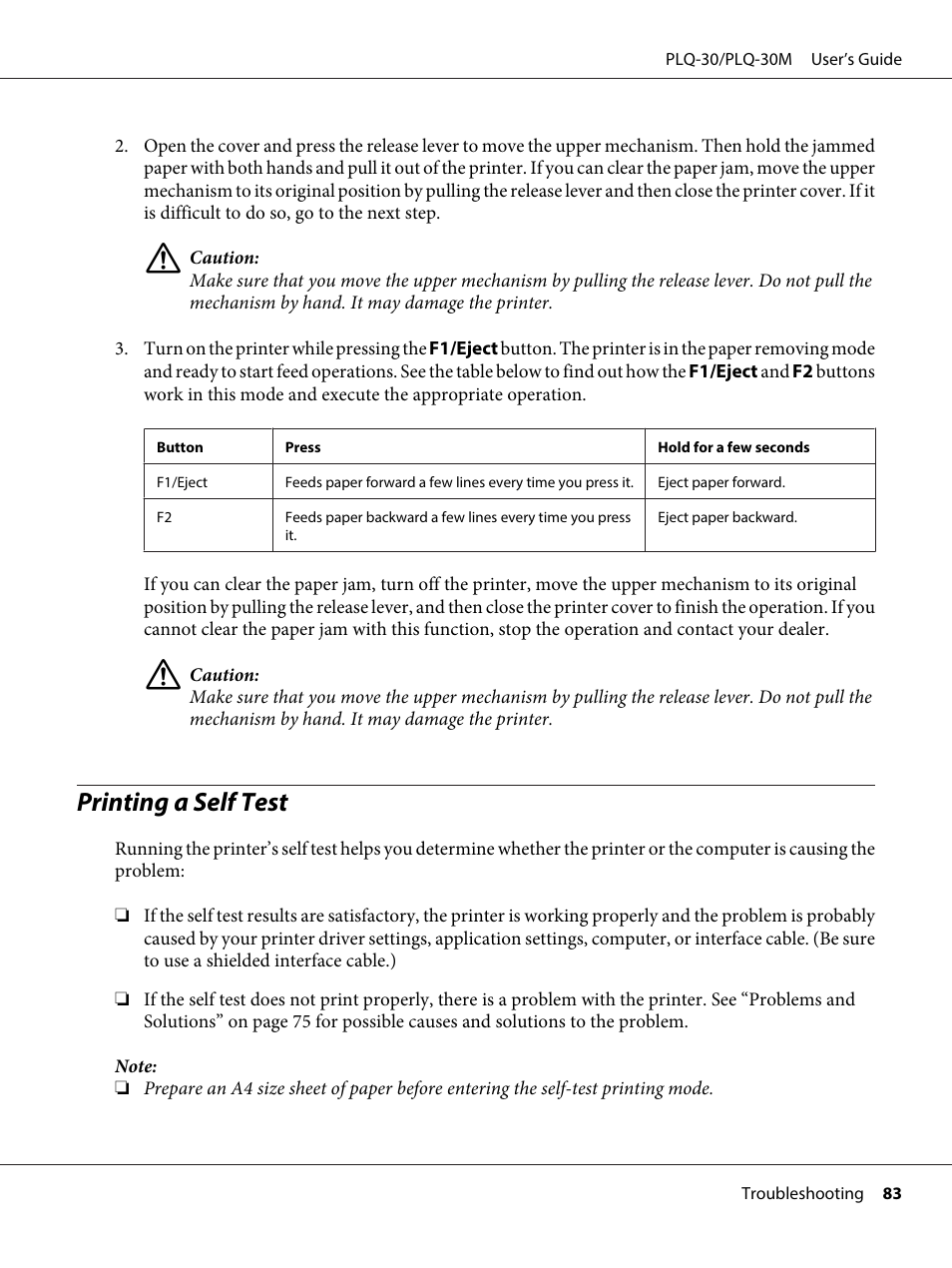 Printing a self test | Epson PLQ-30 User Manual | Page 83 / 139