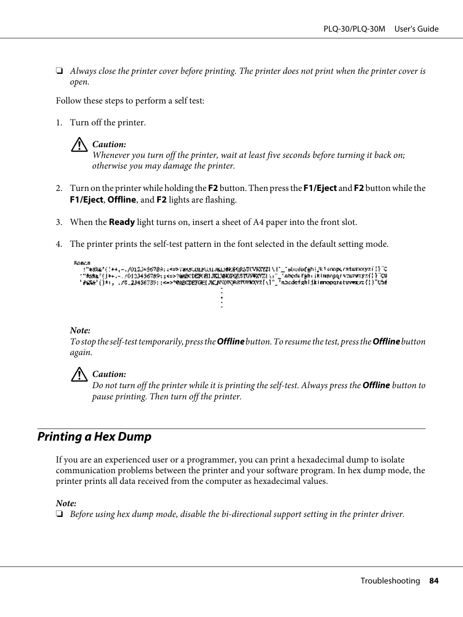 Printing a hex dump | Epson PLQ-30 User Manual | Page 84 / 139