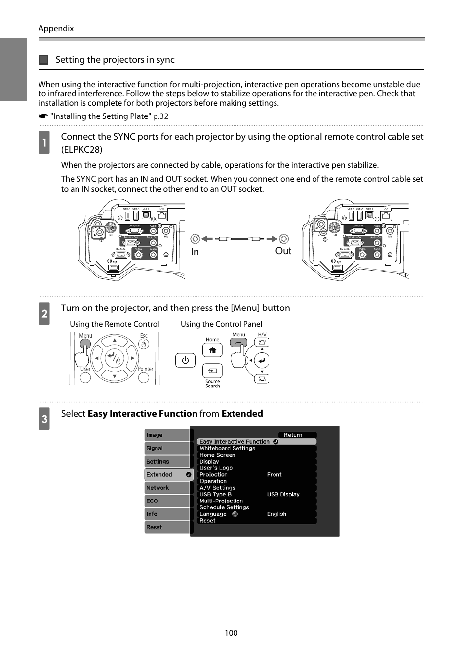 Setting the projectors in sync, P.100 | Epson EB-1460Ui User Manual | Page 101 / 353